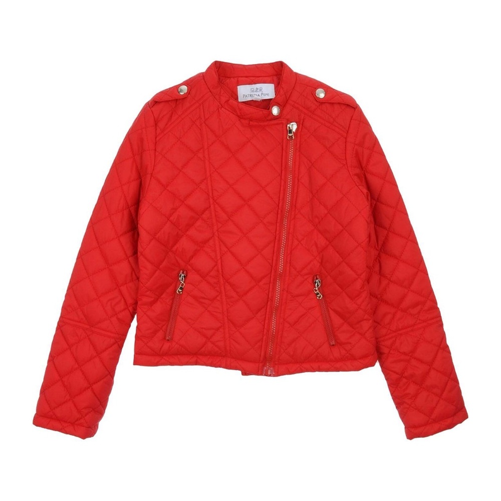 Patrizia Pepe Vibrant Red Quilted Moto Kids Jacket